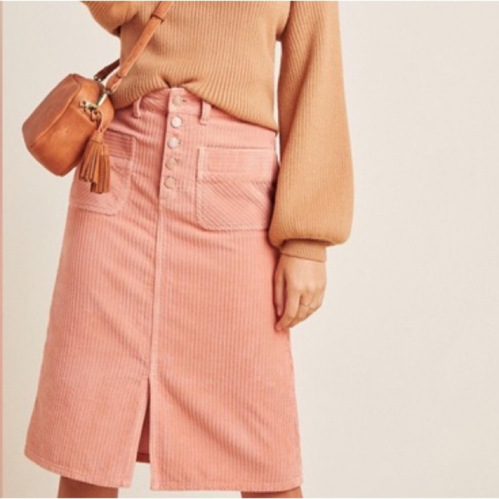 NWOT Anthropologie Pilcro pink corduroy midi pencil skirt 12